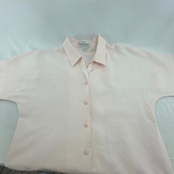 VTG Giorgio Sant Angelo Button Up Shirt Medium Linen Blend Powder Pink Soft Girl - Picture 3 of 5